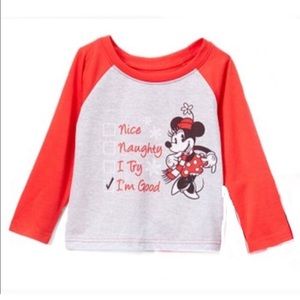 DISNEY 12M baby long sleeved pajama top Minnie red gray